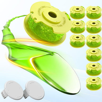 Weed Wacker String Compatible with Ryobi One Plus+ AC80RL3, 0.08'' String Trimmer Refill Line,Weed Eater String Compatible with Ryobi 18V, 24V, 40V Trimmers(10 Replacement Spools, 2 Trimmer Caps).
