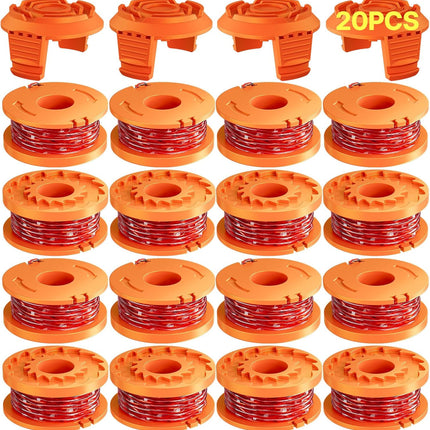 20 Pack (WA0010)Replacement Trimmer Line Spool Compatible with Worx Weed Eater, 0.065 inch Trimmer Line Refills for Worx Trimmer,Weed Wacker String Replacement Parts(16 Trimmer Spools,4 Trimmer Caps).