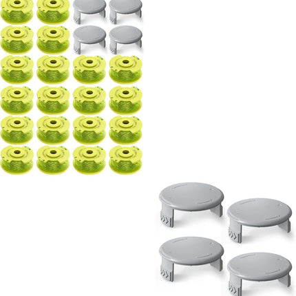 24 PCS Weed Wacker String and 4 Pack AC14HCA Replacement Spool Cap Compatible with Ryobi One Plus+ AC80RL3.