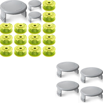 17 PCS Weed Wacker String and 4 Pack AC14HCA Replacement Spool Cap Compatible with Ryobi One Plus+ AC80RL3.