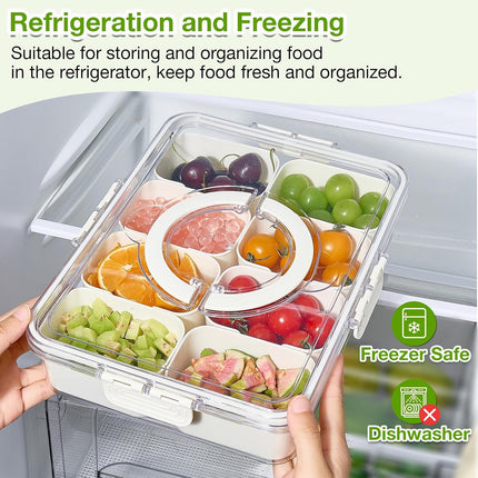 Snackle Box Container, 2 Pack Divided Serving Tray with Lid and Handle, Snack Box Charcuterie Container for Portable Snack Platters, Clear Organizer for Candy, Fruits, Travel, Party, Picnic.