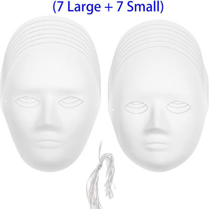 14 Pack Paper Mache Masks - 2 Sizes for Artistic Projects, Theater, Halloween, Masquerade Parties, Classroom Art.