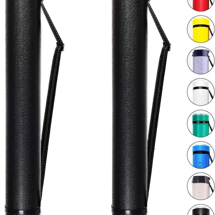 2-Pack Extendable Poster Tubes Expand from 24.5” to 40” with Shoulder Strap | Carry Documents, Blueprints, Drawings and Art | Black Portable Durable Round Storage Cases with Lids and Labels.
