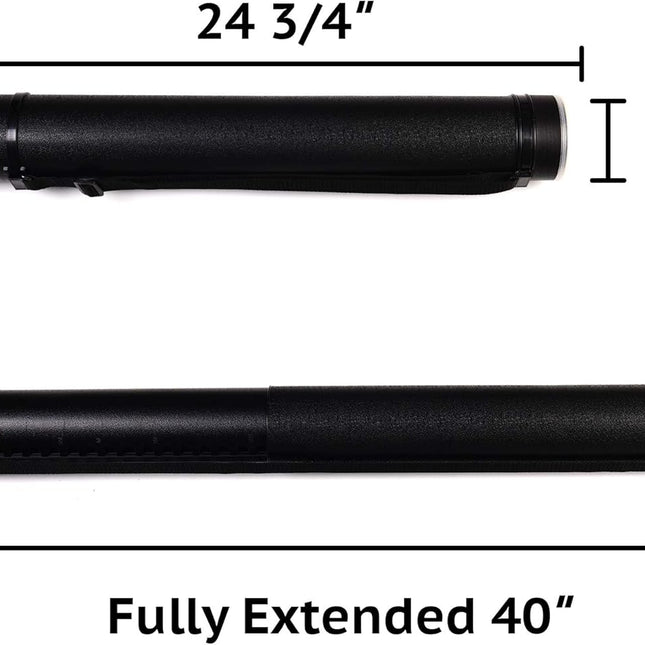 2-Pack Extendable Poster Tubes Expand from 24.5” to 40” with Shoulder Strap | Carry Documents, Blueprints, Drawings and Art | Black Portable Durable Round Storage Cases with Lids and Labels.