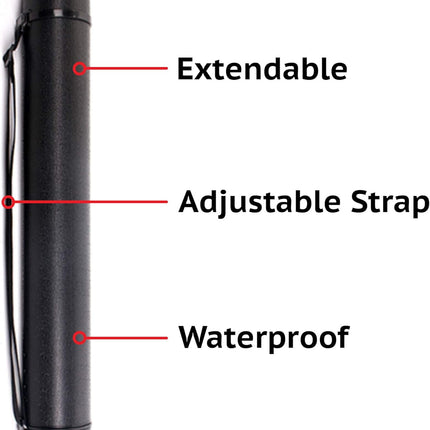 2-Pack Extendable Poster Tubes Expand from 24.5” to 40” with Shoulder Strap | Carry Documents, Blueprints, Drawings and Art | Black Portable Durable Round Storage Cases with Lids and Labels.