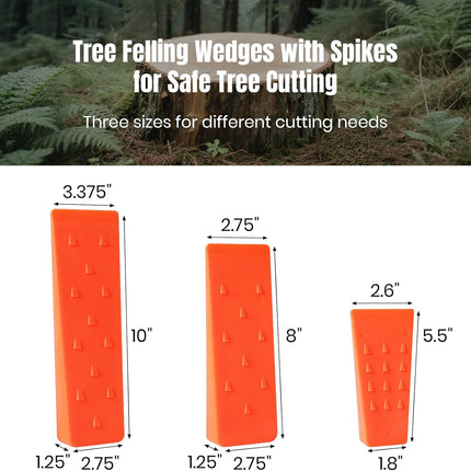 6 Pack Tree Felling Wedges with Spikes for Safe Tree Cutting – 2 Each of 10", 8” and 5.5” Wedges with Storage Bag; 6 Felling Dogs to Guide Trees Stabilize and Safely to Ground for Loggers and Fallers.