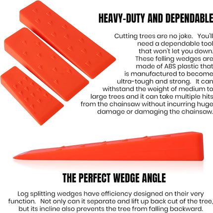 6 Pack Tree Felling Wedges with Spikes for Safe Tree Cutting – 2 Each of 10", 8” and 5.5” Wedges with Storage Bag; 6 Felling Dogs to Guide Trees Stabilize and Safely to Ground for Loggers and Fallers.