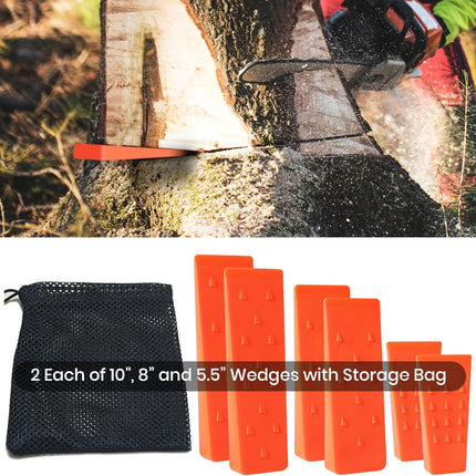 6 Pack Tree Felling Wedges with Spikes for Safe Tree Cutting – 2 Each of 10", 8” and 5.5” Wedges with Storage Bag; 6 Felling Dogs to Guide Trees Stabilize and Safely to Ground for Loggers and Fallers.