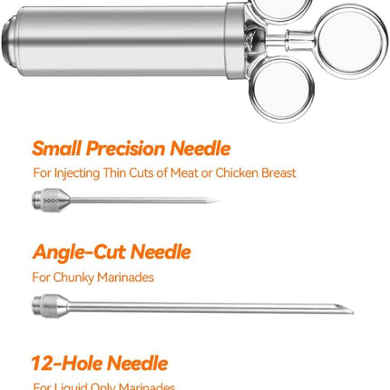 Meat Injector Syringe, 2oz Turkey Injector Seasoning, 304-Stainless Steel Seasoning Injector with 3 Marinade Needles and 3 Cleaning Brushes for Smoked BBQ Grilling.