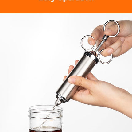 Meat Injector Syringe, 2oz Turkey Injector Seasoning, 304-Stainless Steel Seasoning Injector with 3 Marinade Needles and 3 Cleaning Brushes for Smoked BBQ Grilling.