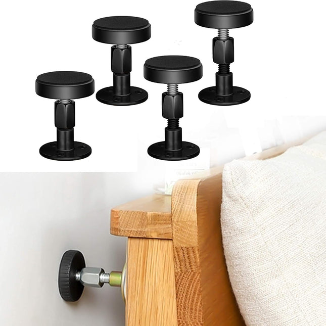Adjustable Threaded Bed Frame Anti-Shake Tool, Headboard Stoppers, Bedside Anti Shake Tool for Beds Cabinets Sofas, 4PCs, 30-68mm (Black).