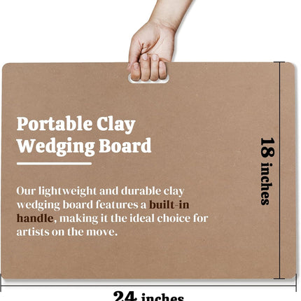 Clay Wedging Board with Convenient Built-in Handle - 24 x 18" Portable Clay Board for Ceramics, Clay Crafts, and Pottery - Sturdy 9mm Thickness MDF Tote Board for Clay Art Enthusiasts.
