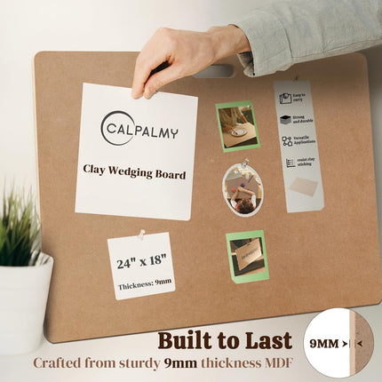 Clay Wedging Board with Convenient Built-in Handle - 24 x 18" Portable Clay Board for Ceramics, Clay Crafts, and Pottery - Sturdy 9mm Thickness MDF Tote Board for Clay Art Enthusiasts.