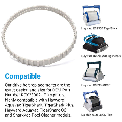 (2 Pack)  RCX23002 Replacement Soft Tread Drive Belt - Premium, Heavy-Duty Rubber Pool Cleaner Parts | Compatible with Aquavac Tiger Shark (Plus and QC) and SharkVac Pool Cleaners.