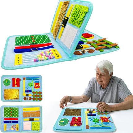 Blue Fidget Blanket for Dementia Patients | Dementia Activities for Seniors | Fidget Blanket for Adults with Dementia , Busy Blanket for Dementia Patients, 12*20 in.