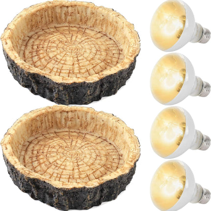 (4-Pack) Reptile Bowls and 100W UVA Heat Lamp Bulbs, (2-Pack) Water and Food Bowls and 4-Pack Reptile Heat Lamp Bulbs.