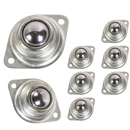 1” Rolling Ball Transfers 8 pcs, Universal Transfer Bearings of 400 Lbs Load Capacity, Two-Hole Flange Mounted Roller Bearings for Conveyor Transmission Furniture Wheelchair.