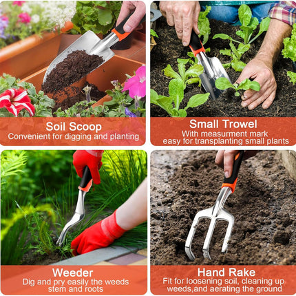 Garden Tools Set, 8 Piece Gardening Tools Set with Non Slip Ergonomic Handle+ Trimmer Shoulder Strap for Weed, Adjustable Shoulder Straps Pads.