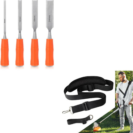 4 Piece Wood Chisel Sets Woodworking Tools Set, Wood Chisels for Woodworking + Trimmer Shoulder Strap for Weed, Adjustable Shoulder Straps Pads.