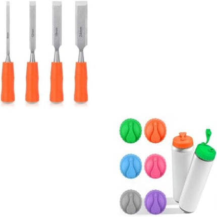 4 Piece Wood Chisel Sets Woodworking Tools Set, Wood Chisels for Woodworking + Silicone Soda Can Cover Lids, Pop Can Covers.