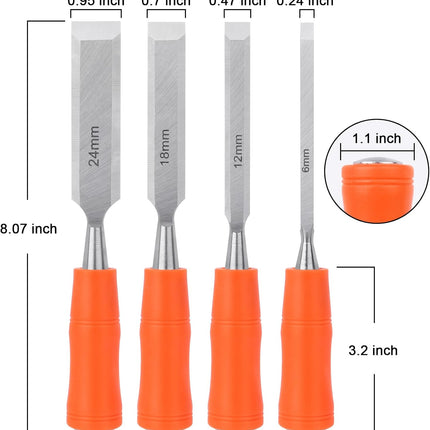 4 Piece Wood Chisel Sets Woodworking Tools Set, Wood Chisels for Woodworking + Silicone Soda Can Cover Lids, Pop Can Covers.