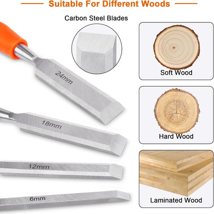 4 Piece Wood Chisel Sets Woodworking Tools Set, Wood Chisels for Woodworking + Silicone Soda Can Cover Lids, Pop Can Covers.