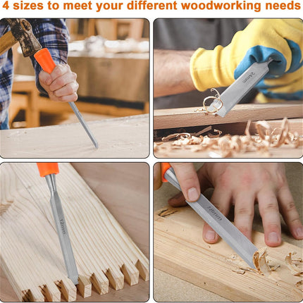 4 Piece Wood Chisel Sets Woodworking Tools Set, Wood Chisels for Woodworking + Silicone Soda Can Cover Lids, Pop Can Covers.