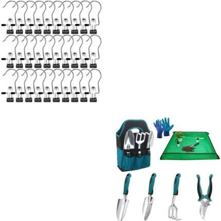 Laundry Hooks Hanging Clips Clothes Pins Closet Hanger Organizer + Garden Tools Sets, Gardening Tool Set with 39.3 in Repotting Mat.