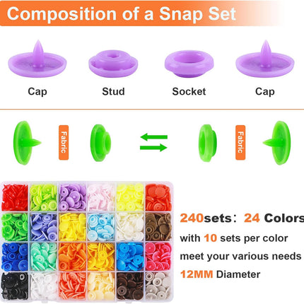 30 Pack Laundry Hooks Hanging Clips Clothes Pins Closet Hanger Organizer + Snap Button Kit with Snaps Pliers, 240 Sets Plastic Snaps for Fabric.