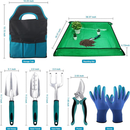 Silicone Soda Can Cover Lids, 12 Pack Reusable Soda Can Lids + Garden Tools Sets, Gardening Tool Set with 39.3 in Repotting Mat,.