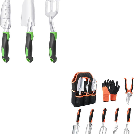 Garden Tools Set, 3 Pack Heavy Duty Gardening Tools Set + Garden Tools Set, 8 Piece Gardening Tools Set with Non Slip Ergonomic Handle.