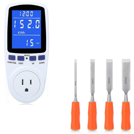 Upgraded Watt Power Meter Plug Home Electrical Usage Monitor Consumption+ 4 Piece Wood Chisel Sets Woodworking Tools Set.