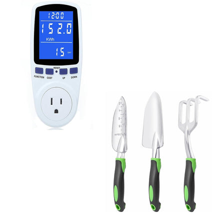 Upgraded Watt Meter Power Meter Plug Home Electricity Usage Monitor+ Garden Tools Set, 3 Pack Heavy Duty Gardening Tools Set Include Garden Shovel.