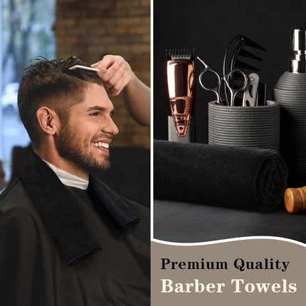 Salon Towels 12 Pack, Black Hand Towels for Bathroom, Quick Dry Gym Towels, Spa Face Towel, Absorbent Microfiber Towels for Salon, Barber, Gym, Bath, Pedicure and Home Hair Care,16 x 27 in.