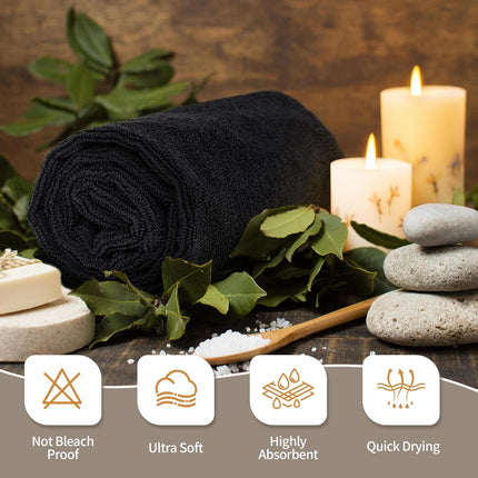 Salon Towels 12 Pack, Black Hand Towels for Bathroom, Quick Dry Gym Towels, Spa Face Towel, Absorbent Microfiber Towels for Salon, Barber, Gym, Bath, Pedicure and Home Hair Care,16 x 27 in.