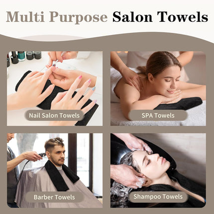 Salon Towels 12 Pack, Black Hand Towels for Bathroom, Quick Dry Gym Towels, Spa Face Towel, Absorbent Microfiber Towels for Salon, Barber, Gym, Bath, Pedicure and Home Hair Care,16 x 27 in.