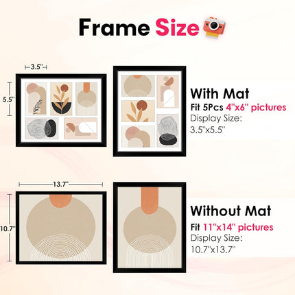 White 8x10 Picture Frame&11x14 Picture Frames Collage Wall Decor, Display 5 Pcs 4x6 Photos with Mat or 1 Pack 11x14 Poster without Mat, 4x6 Multiple Picture Frames, Family Collage Pi.