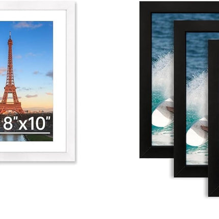 White 8x10 Picture Frame&4x6 Picture Frame Set of 4, 4x6 Photo Frames with HD Plexiglass for Wall Hanging or Tabletop Display, Black.