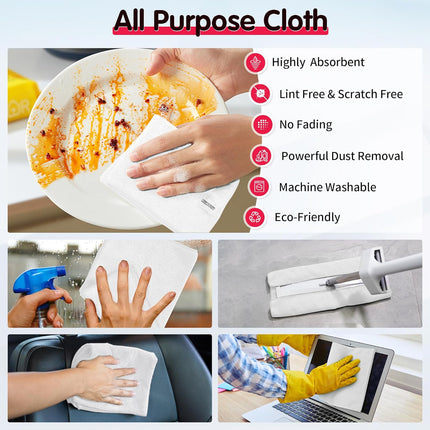 White Microfiber Cleaning Cloth -Pack of 12 Microfiber Cleaning Cloth Bulk, 100 Pack Shop Towels, Lint-Free Car Wash Towels.