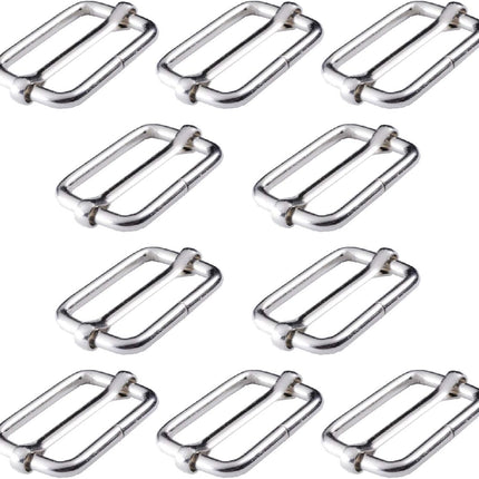 Adjtable Slide Buckle 1 Inch Triglide Slides Metal Webbing Slider For Strap Belt Backpack Handbag DIY (10 Pieces, Silver Color).