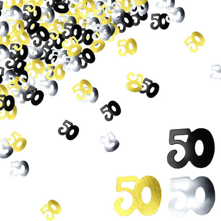 50th Birthday Confetti Fifty Years Old 50 Anniversary Number Confetti for Birthday Party Decor Wedding Table Decoration (1oz, Gold Silver Black Mix).