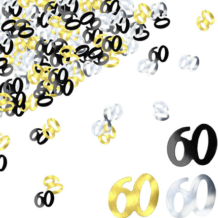 60th Birthday Confetti Sixty Years Old 60 Anniversary Number Confetti for Birthday Party Decor Wedding Table Decoration (1oz, Gold Silver Black Mix).