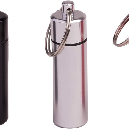 Pill Holder Keychain Medicine Container Small Portable Pill Case Aluminium Fob Carrier with Medicine (3pcs, 3 Colors Per Pack).