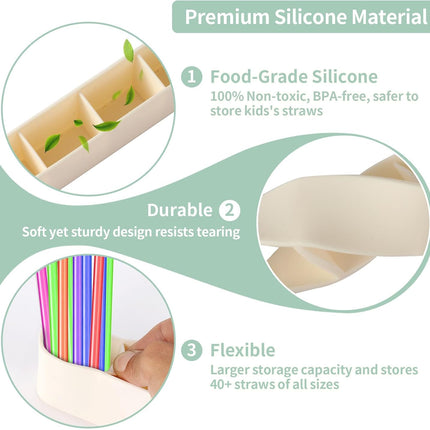 9.6'' Large Silicone Straw Holder for Cabinet Door, Space-Saving Straw Organizer Container with Adhesive Tape, Stylish Kitchen Organizers and Storage Accessories for Cabinet, Cupboard, Counter, RVs.