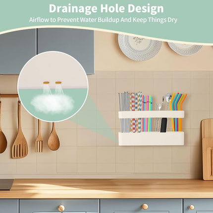 9.6'' Large Silicone Straw Holder for Cabinet Door, Space-Saving Straw Organizer Container with Adhesive Tape, Stylish Kitchen Organizers and Storage Accessories for Cabinet, Cupboard, Counter, RVs.