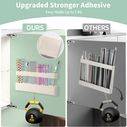 9.6'' Large Silicone Straw Holder for Cabinet Door, Space-Saving Straw Organizer Container with Adhesive Tape, Stylish Kitchen Organizers and Storage Accessories for Cabinet, Cupboard, Counter, RVs.