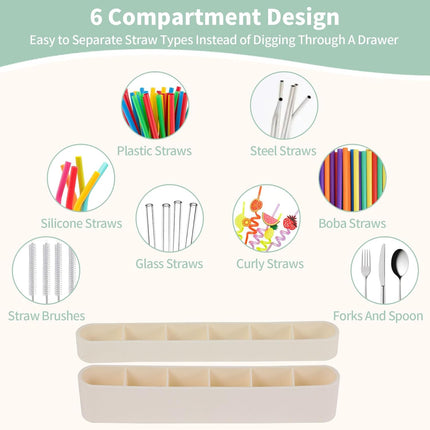 9.6'' Large Silicone Straw Holder for Cabinet Door, Space-Saving Straw Organizer Container with Adhesive Tape, Stylish Kitchen Organizers and Storage Accessories for Cabinet, Cupboard, Counter, RVs.