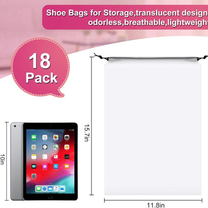 18 Pack Shoe Bags - 11.8in x 15.7in, Storage Bags for Packing, Travel Essentials for Men and Women.