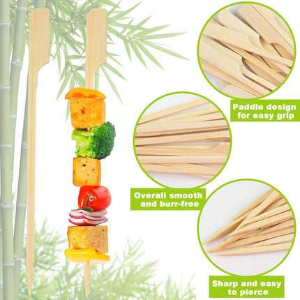 396 PCS Bamboo Skewers, 3.5 Inches Wooden Skewers, Skewers for Appetizers Wide Flat Paddle, Skewer Sticks for Cocktail Fruit BBQ Sandwich Drink Party Supplies, 21ZQ0002.