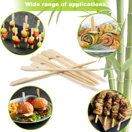396 PCS Bamboo Skewers, 3.5 Inches Wooden Skewers, Skewers for Appetizers Wide Flat Paddle, Skewer Sticks for Cocktail Fruit BBQ Sandwich Drink Party Supplies, 21ZQ0002.